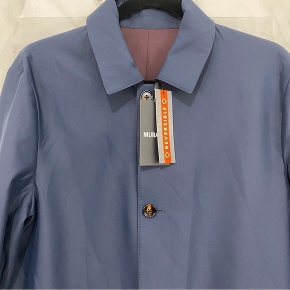 Murano Medium Blue Purple Solid Reversible Trench Coat Lightweight Jacket Button - Picture 11 of 14